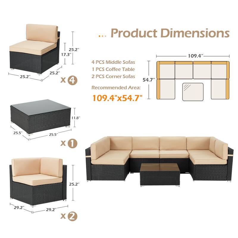 AECOJOY 7 Pieces Outdoor Sectional Sofa Wicker Rattan Conversation Set