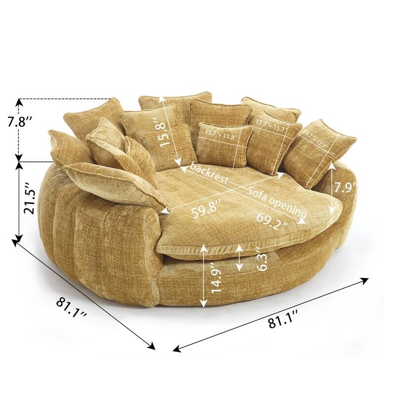 81.10" Double Bread Extra Large Round Sofa Bed with Armrests and Large Cushions