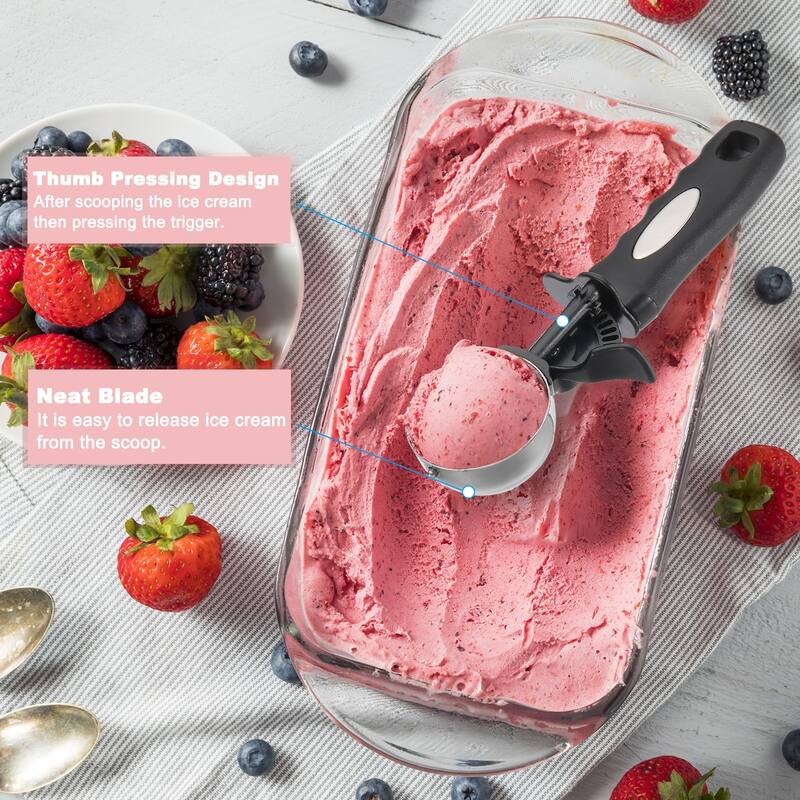 4 Ounce Ice Cream Scoop with Trigger, Portion Cookie Scoop - Black - 4 Ounce