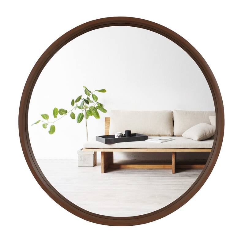 Classic Wooden Frame Farmhouse Round Wall Mirror - 24 inches - Satin Walnut