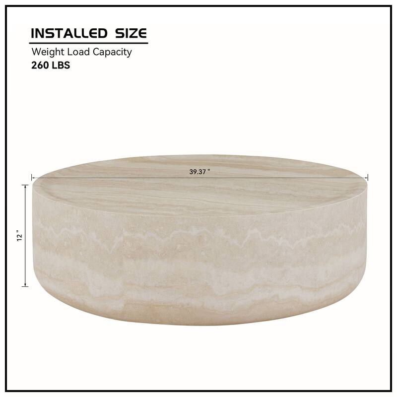 Round Low Coffee Table for Living Room, Modern Faux Mars Pattern Circle Tea Table for Reception Room, No Need Assembly