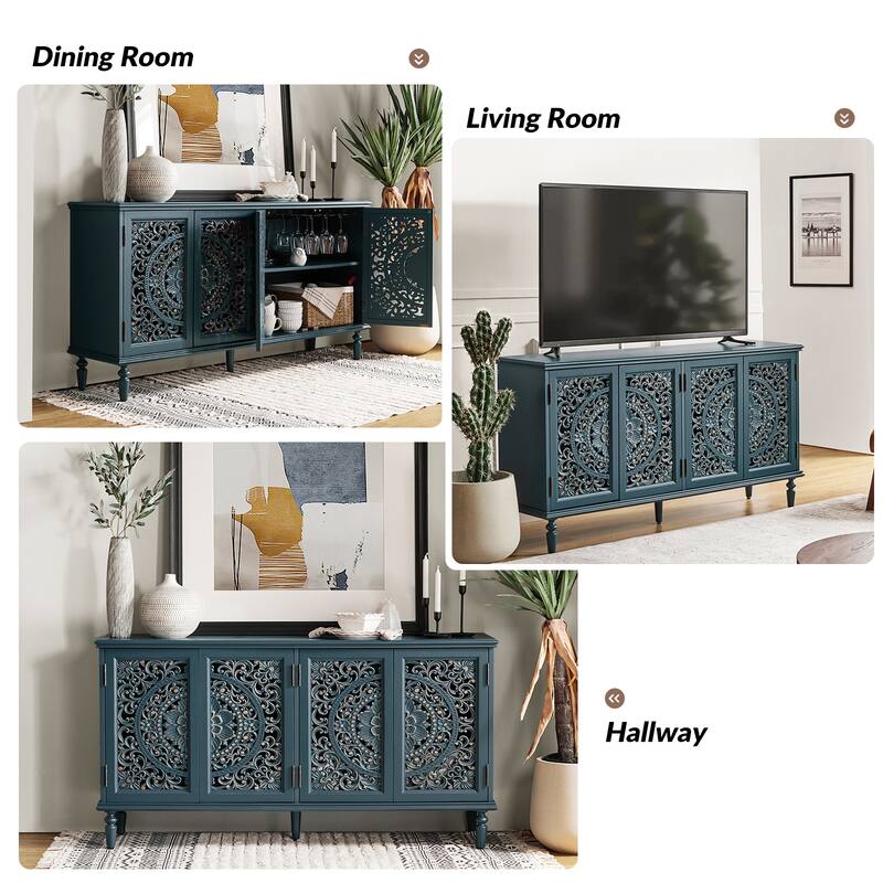 Ismenides Traditional Carved Built-in Lighting Sideboard Storage TV Stand By HULALA HOME