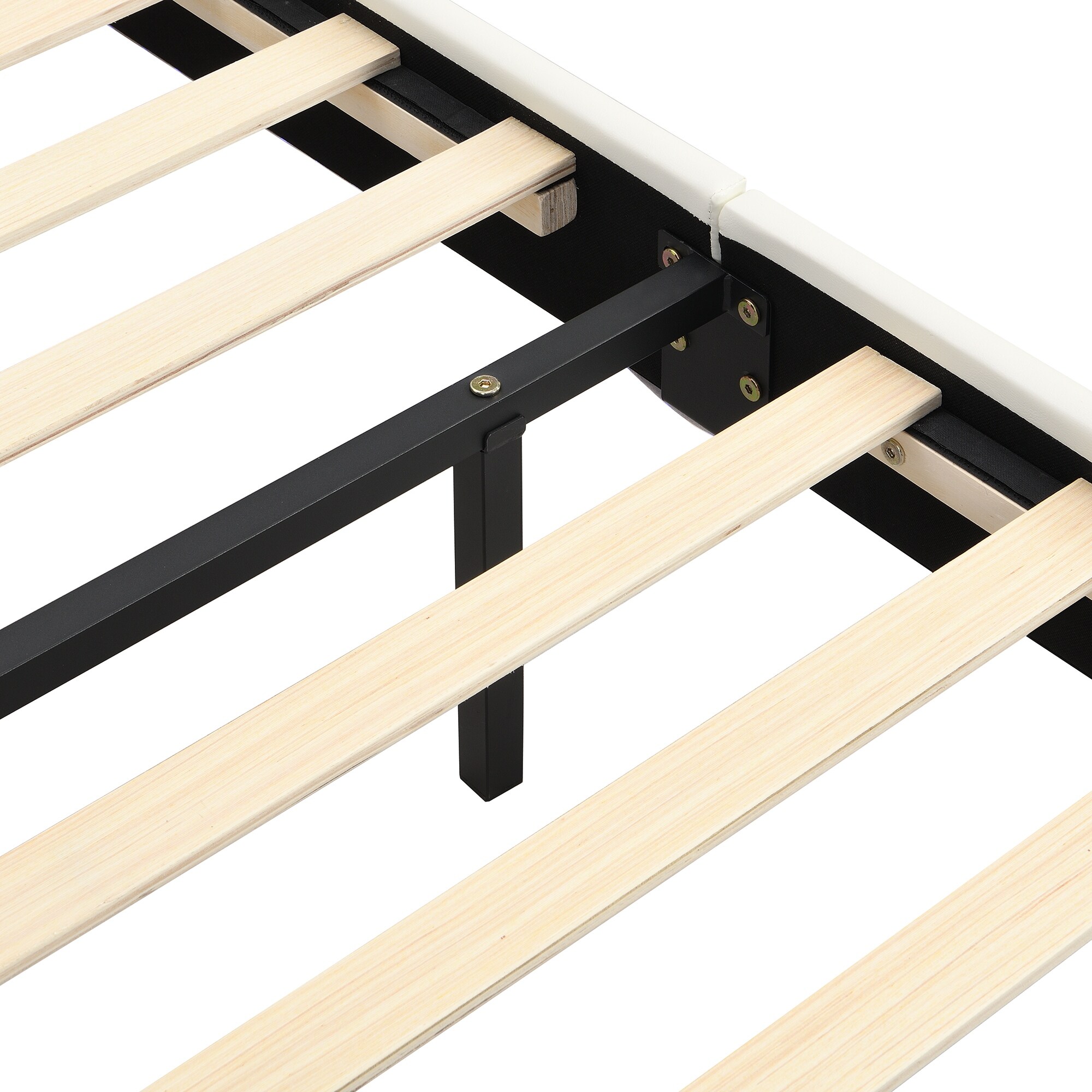 Full Size Bed Frame With Charging Station And RGB LED Lights Sturdy Platform Upholstered Storage Headboard Solid Metal Slats Noise Free Box Spring Needed Easy