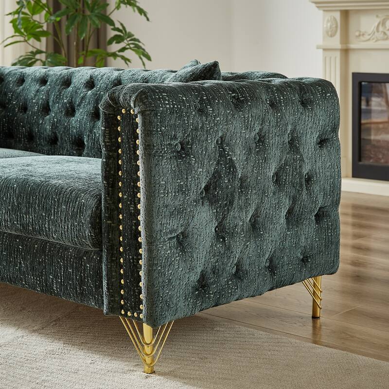5-Seater Modern Chenille Sofa, Button Tufted with Metal Legs and Nailhead Trim