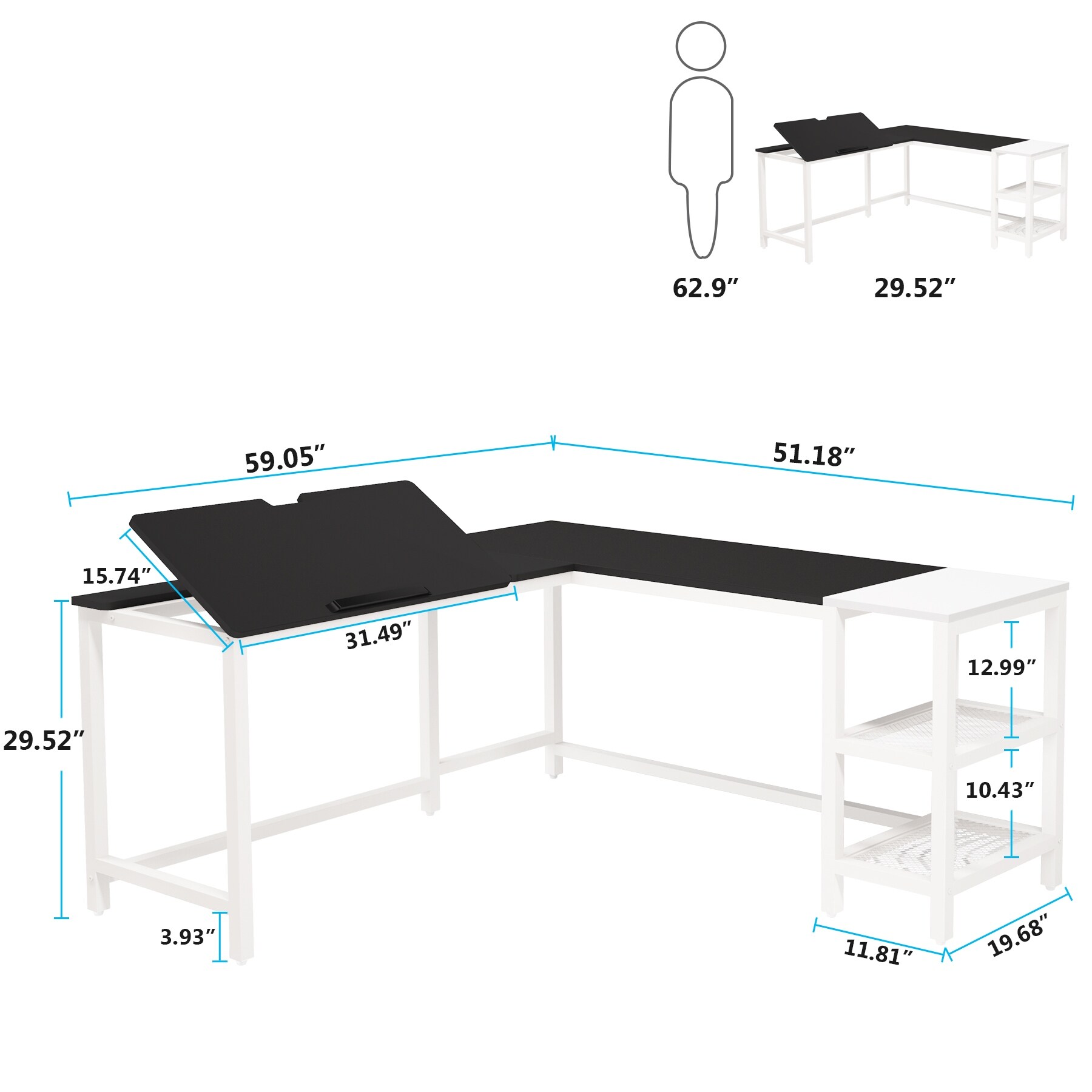 L Shaped Desk with Storage Shelves，59 inch Large Corner ...