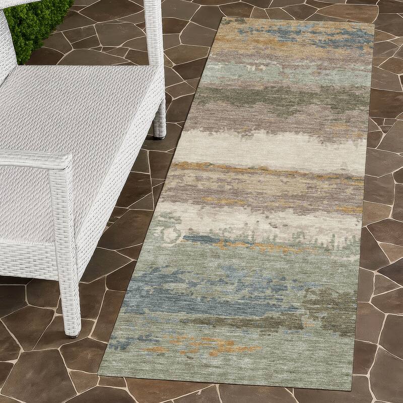 Machine Washable Indoor/ Outdoor Modern Buena Chantille Rug - Taupe - 2'3" x 7'6"