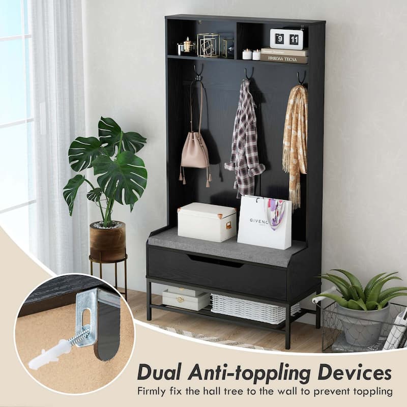 Costway 69" Tall Hall Tree with Seat Cushion Open Compartments Hooks - See Details