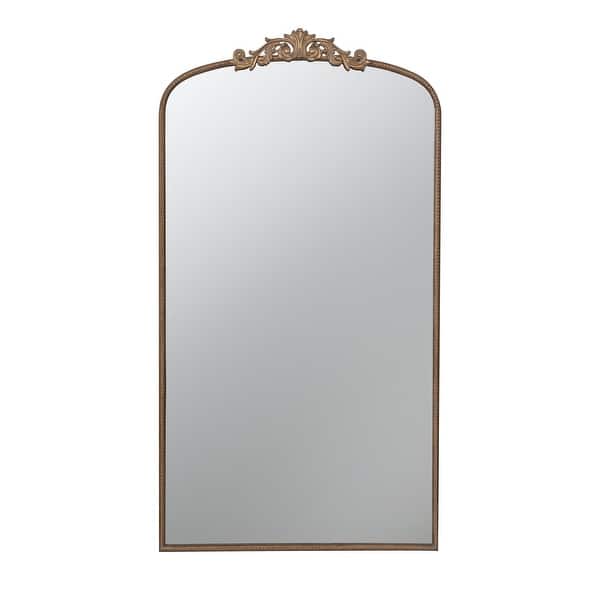 slide 2 of 5, Kea 66 Inch Wall Mirror, Gold Curved Metal Frame, Ornate Baroque Design Gold