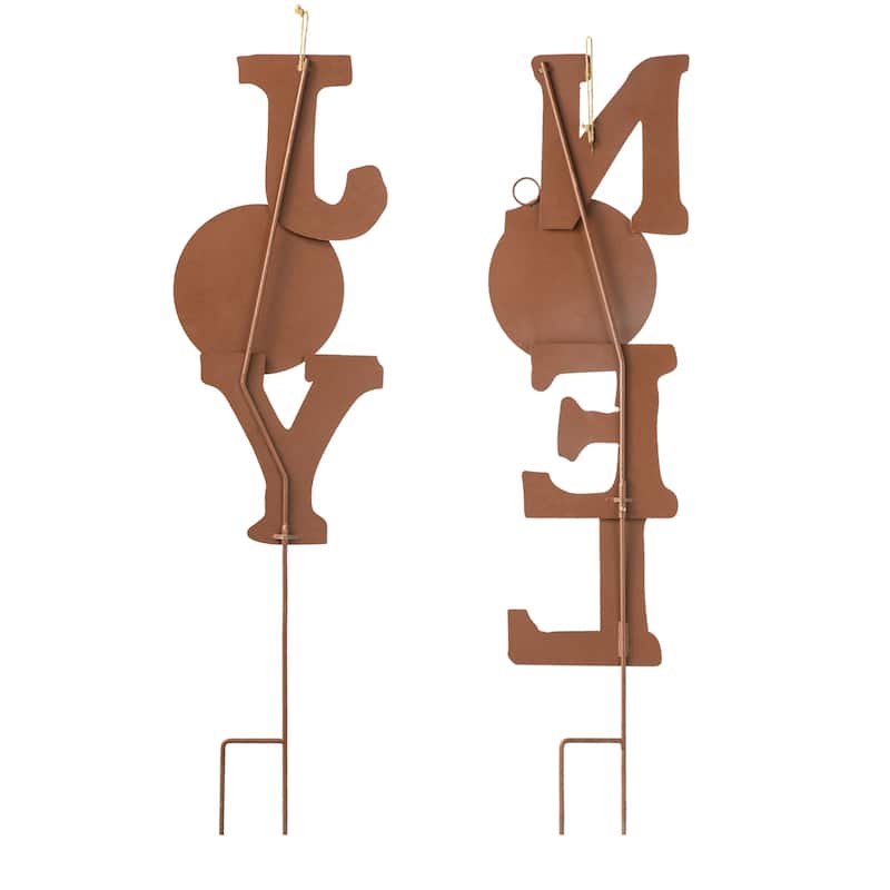 Glitzhome 36"H Christmas Rusty Metal JOY & NOEL Sign Yard Stakes Garden Decor (Two Functions)