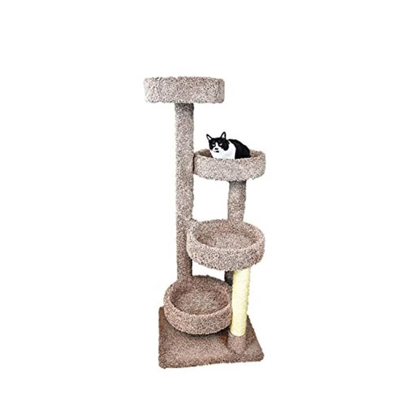 61" Large Cat Tree Tower with Four Wide Perches, Carpeted Surfaces and Sisal Posts for Active Cats
