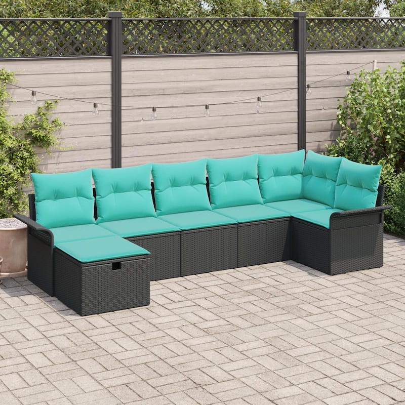 vidaXL 7/8 Piece Garden Sofa Set with Cushions - 117.1×52.2×27.2 - Black/ Blue