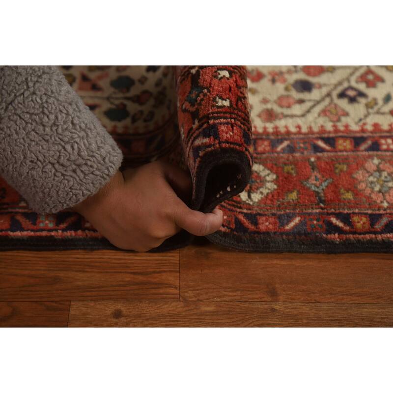 Hand Knotted Oriental 100% Wool Carpet Traditional Geometric Beige & Ivories Heriz Runner Rug - 10' 7'' X 3' 3''