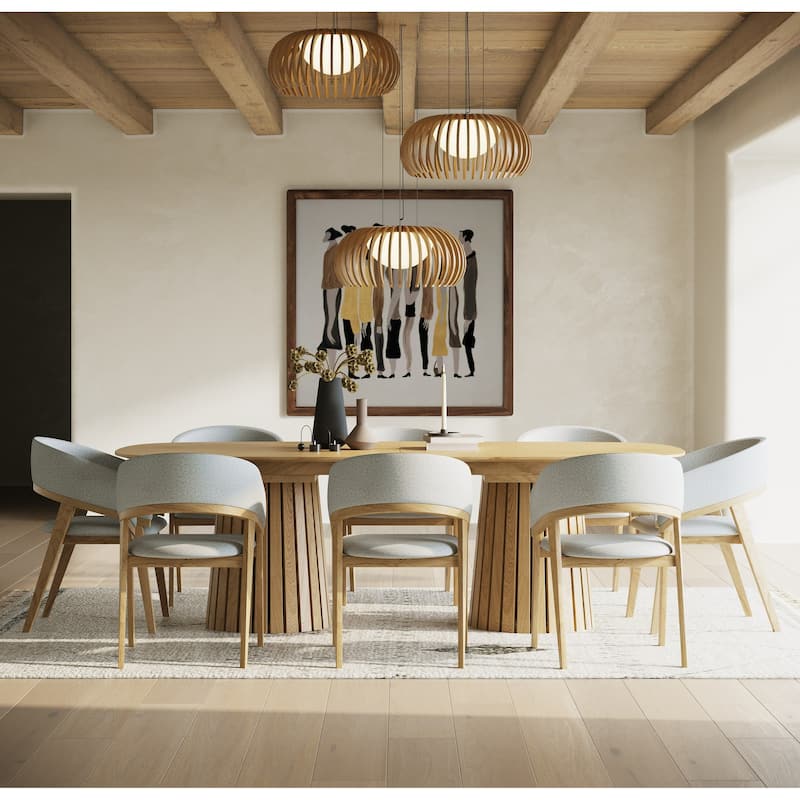 Modrest Truman Mid-Century Modern Natural Oak Extendable Dining Table & 8 Chairs Set
