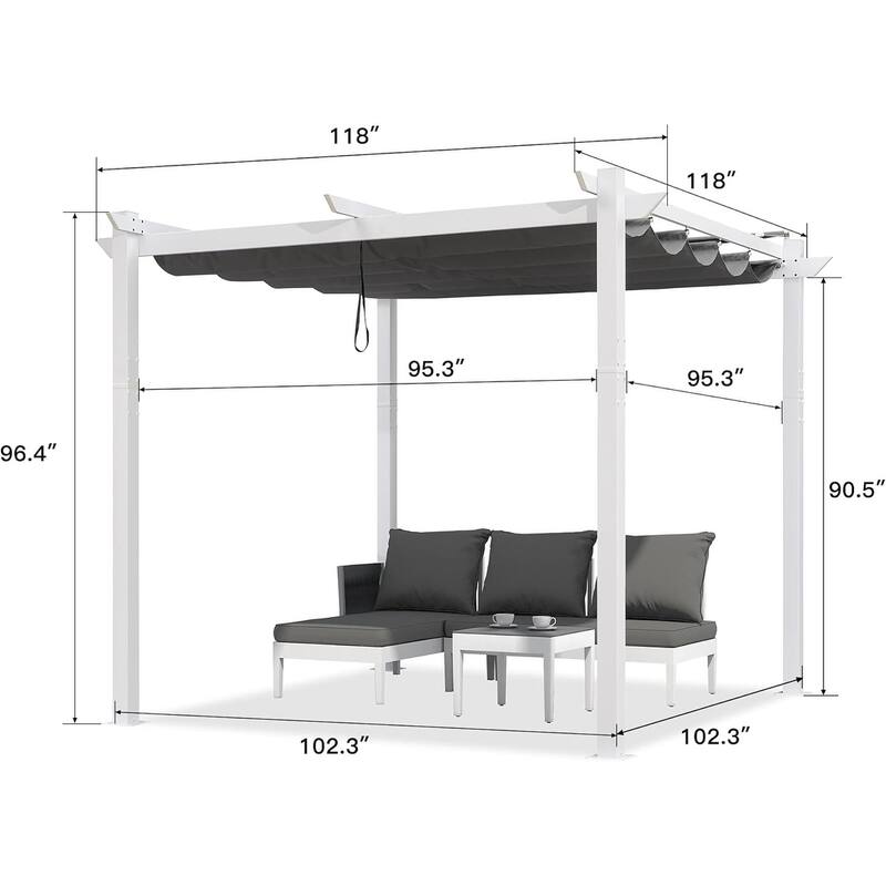 PURPLE LEAF Gazebo Outdoor Retractable White Heavy-Duty Aluminum Pergola with Extra Top Roof