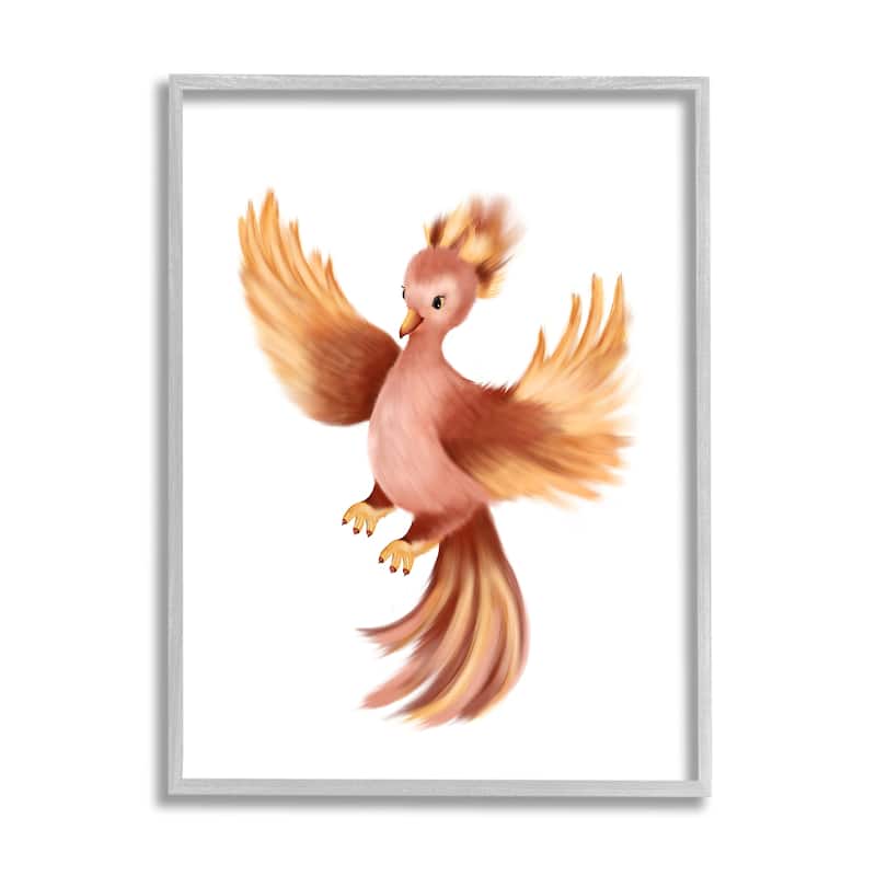 Stupell Flying Phoenix Bird Mythology Fantasy Creature Illustration Framed Wall Art, Design by Studio Q - Brown - 24 x 30 - Grey