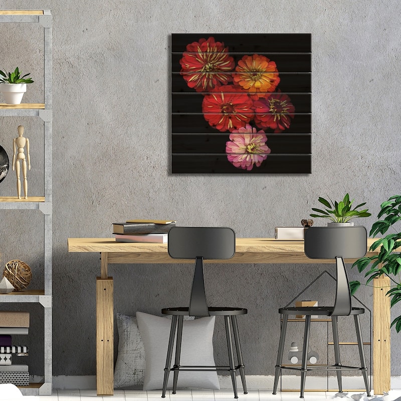 Zinging Zinnia Print On Wood by Magda Indigo - Multi-Color