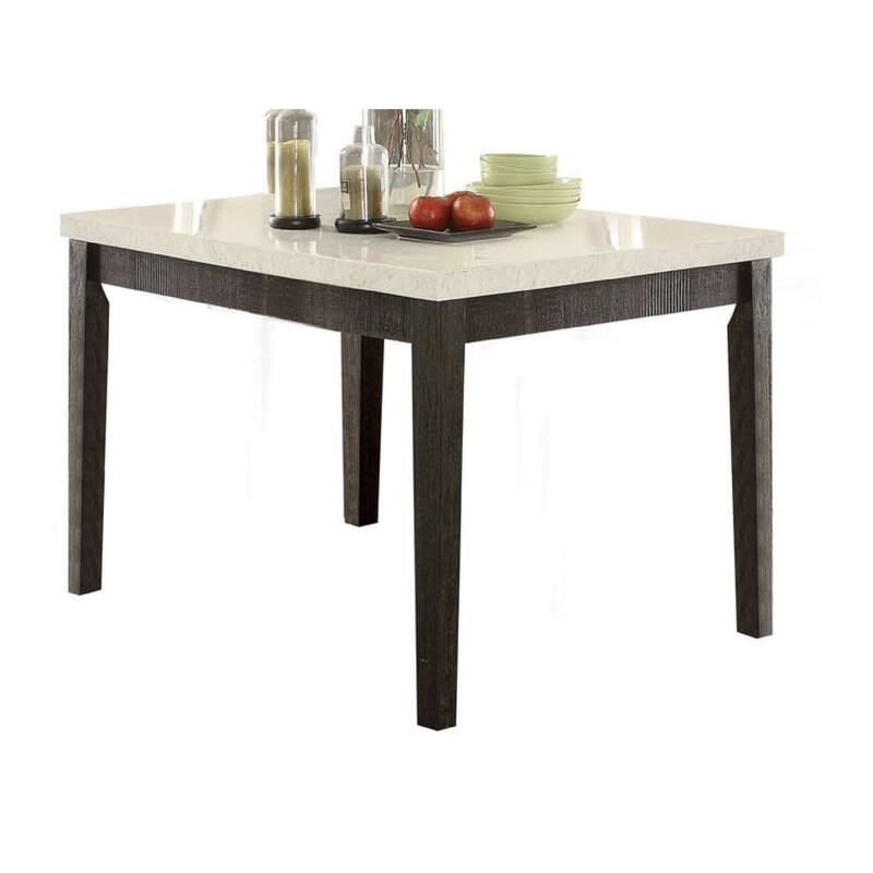 Wooden Counter Height Table With Marble Top, White and Black