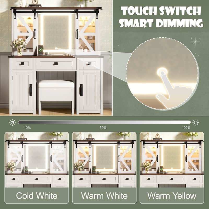 Vanity Dresser with Mirror and Stool Set Storage Drawers Luxury Furniture