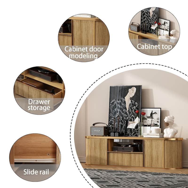 Natural Wood TV Stand with Gold Handles Entertainment Center, Media Console & Storage Cabinet
