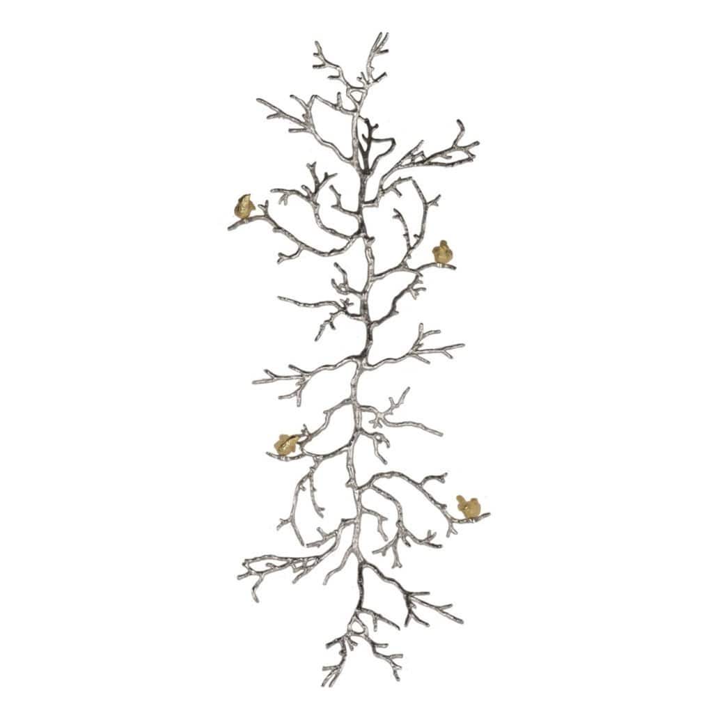 Birds Perched on Branch Wall Sculpture - 43.75" - Silver and Gold