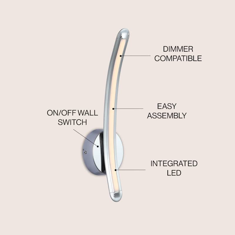 Roxanna 17.7" Dimmable Integrated LED Metal Sconce, Chrome by JONATHAN Y - One