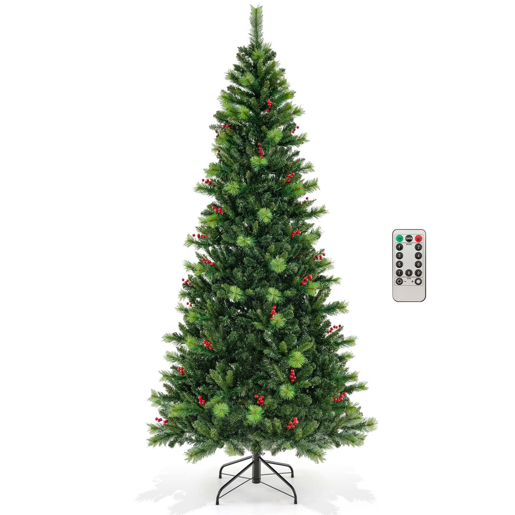 6/7/8 Feet Artificial Christmas Tree with Remote-controlled Color-changing  LED Lights - Costway