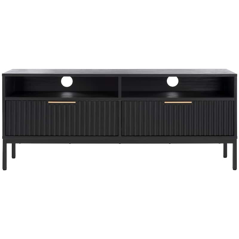 SAFAVIEH Lylia 2-Drawer 2-Shelf Entertainment Media Stand (Fits up to 65" Flatscreen TV) - 60.4 in. x 15.6 in. x 24.8 in. - Black/Black