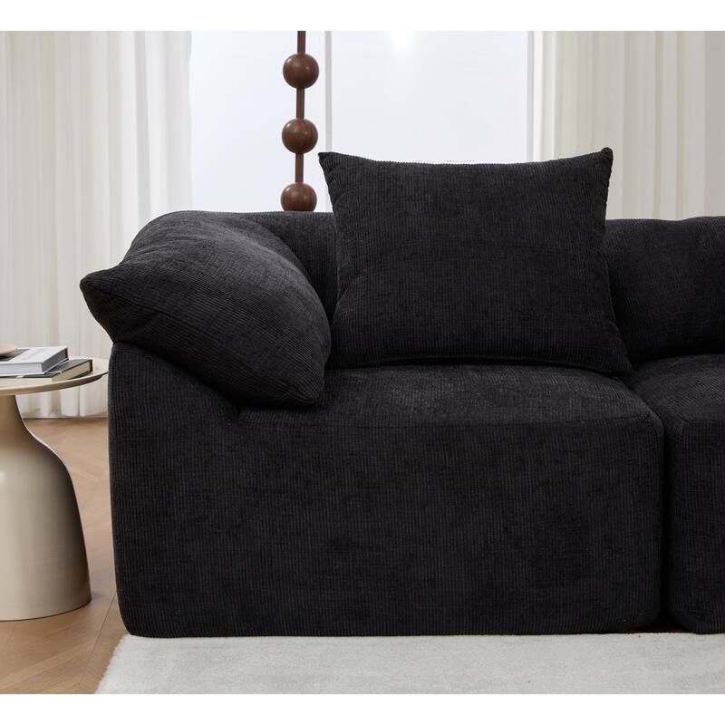 142" Chenille L-Shaped Modular Sectional Sofa with No Assembly Required, Convertible Sleeper, and Built-In Ottoman