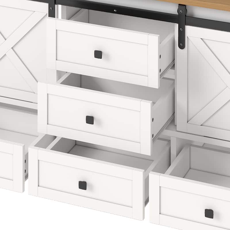 Moasis 60" Farmhouse Double Sink Bathroom Vanity Cabinet with Ceramic Sink Basin and Sliding-Door Cabinet & 5 Drawers