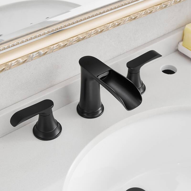Double Handle Three-Hole Bath Waterfall Faucet with Drain