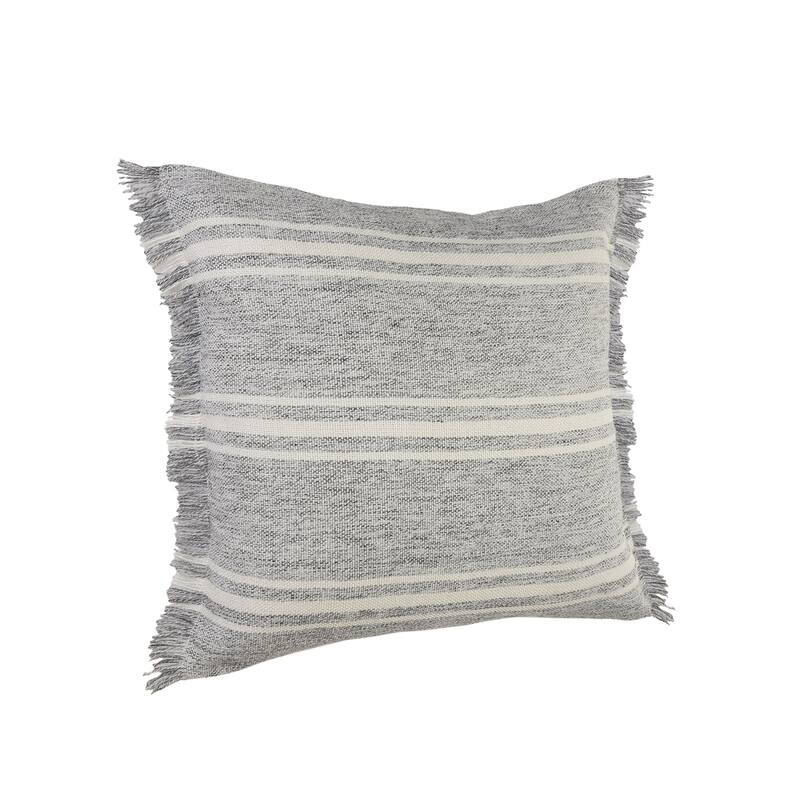 24" Gray and White Farmhouse Triple Stripe Square Outdoor Throw Pillow