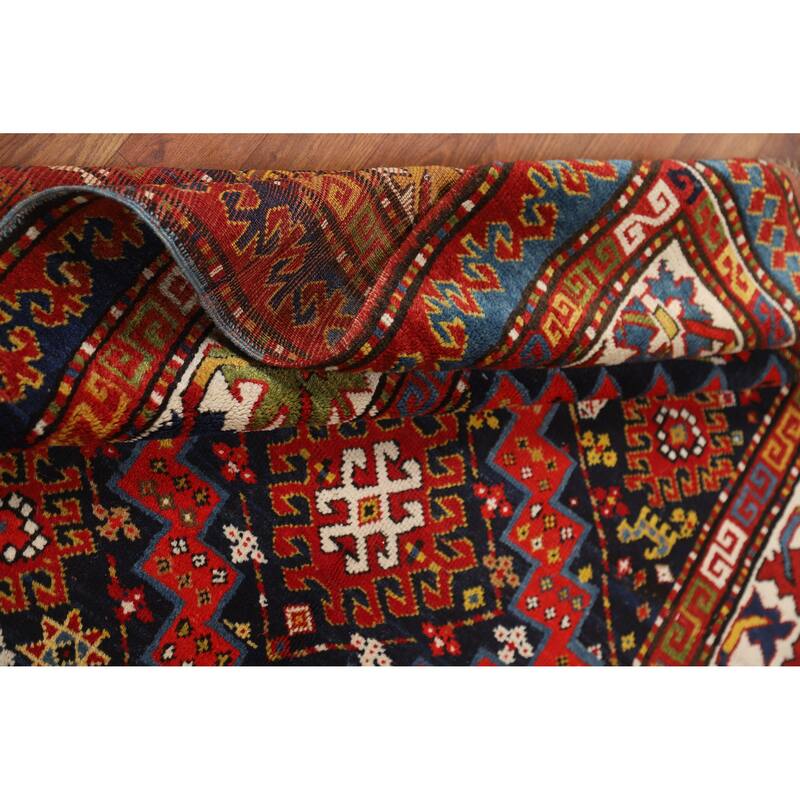 Vegetable Dye Kazak Oriental Antique Area Rug Handmade Wool Carpet - 4'10" x 9'2"