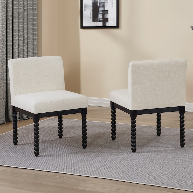 Vintage 20.5"W Upholstered Dining Chairs with Gourd-Shaped Wood Frame - Set of 2 - Rustic Black