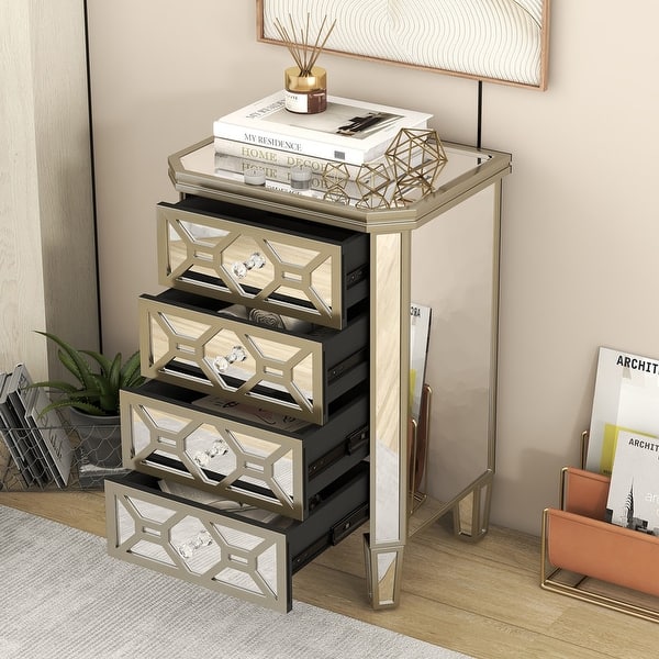 4 Drawer Mirrored Dresser for Bedroom, Chest of Drawers with Golden Lines,  Tall Chest Storage Cabinet for Living Room, Bedroom - Bed Bath & Beyond -  37888522