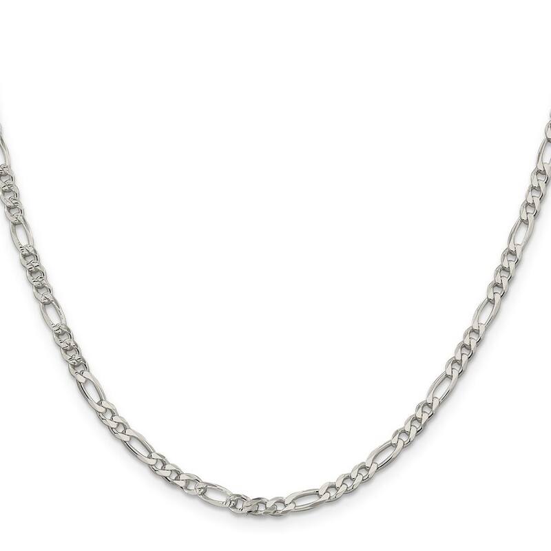 Curata 925 Sterling Silver Solid 4mm Pave Flat Figaro Chain for Men
