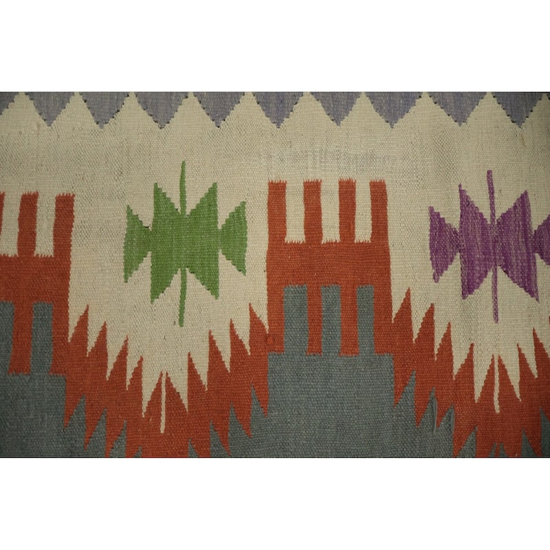 Hand Woven Oriental 100% Wool Carpet Southwestern Tribal Green Kilim Area Rug - 11' 10'' X 9' 0''