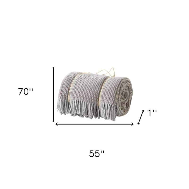 HomeRoots 55" X 70" Taupe And Gray Cotton Blend Woven Checkered Plush Throw Blanket with Fringe