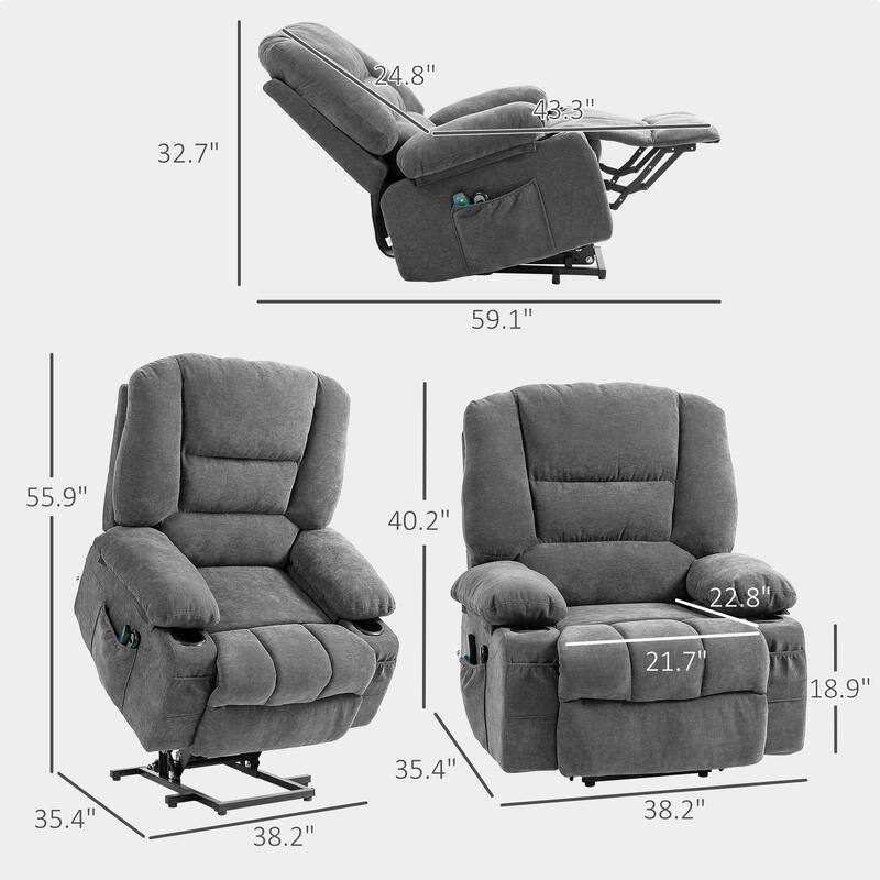 Brown Electric Lift Recliner with Vibration Massage, Heating, Adjustable Positions, Remote Control, and Side Pockets