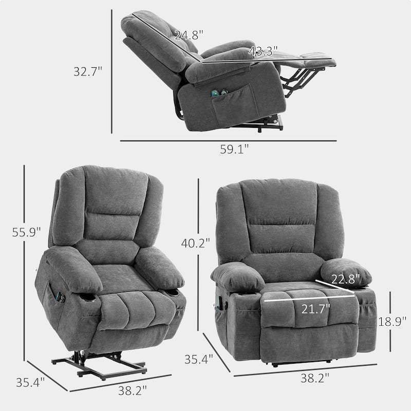 Brown Power Lift Recliner Chair with Vibration Massage, Heating, Remote Control, Quick Assembly, and Side Pockets