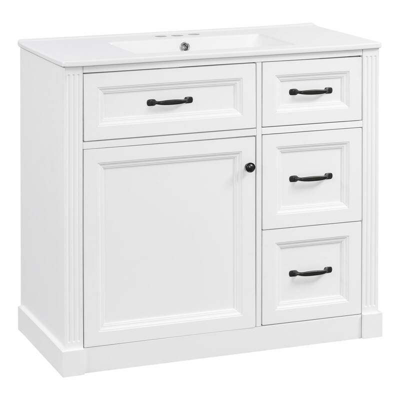 36 Inch Bathroom Vanity with Sink, Floor Mount Bathroom Storage Cabinet with Ceramic Basin