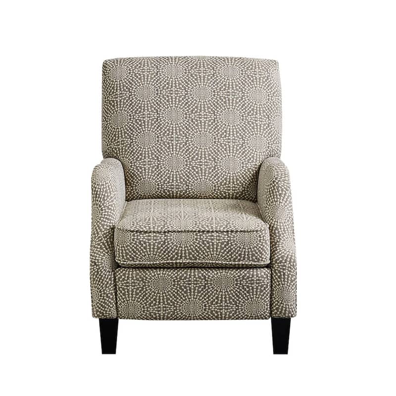 Roomfitters Upholstered Manual Push Back Recliner Armchair with Geometric Pattern and Wood Legs, Beige Multi