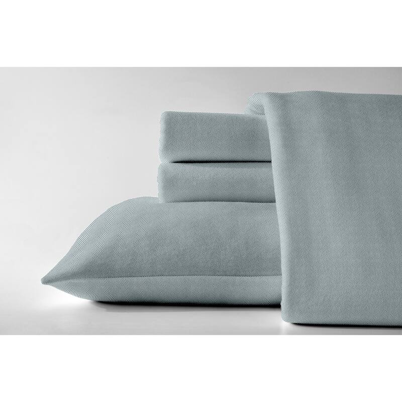 Dormisette Luxury German Flannel 6-Ounce Cotton Bed Sheet Set - Queen - Stormy Weather Herringbone