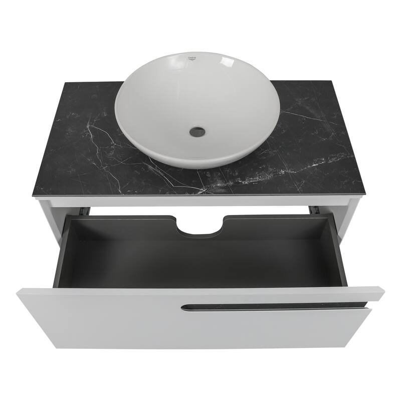 Modern Wall-Mount Bathroom Vanity with Washbasin Austin White Matte Non-Toxic MDF-40"-No Mirror