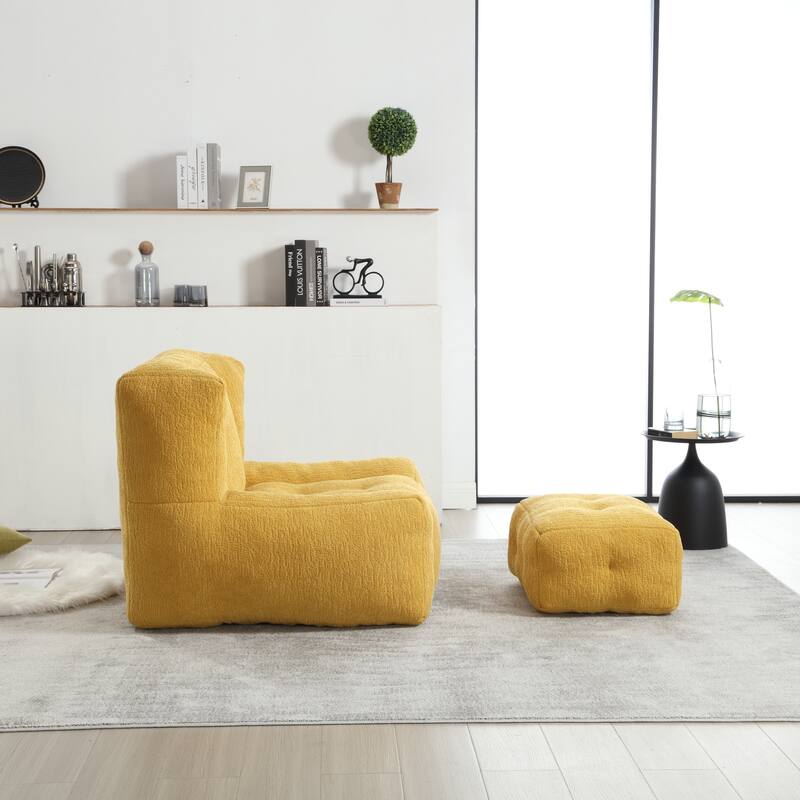 Fluffy Bean Bag Chair with Memory Foam and Ottoman, Super Soft Velvet Bean Bag for Adults & Kids, Comfortable Lazy Sofa