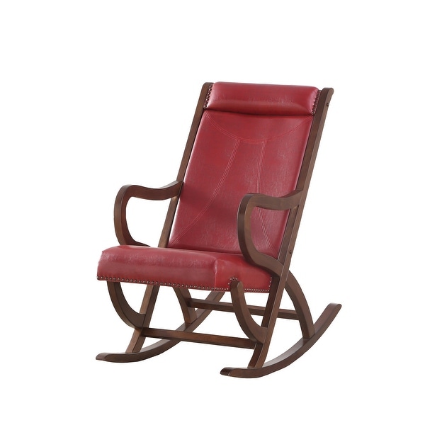 38" X 22" X 36" Wood and Upholstered (Seat) Rocking Chair, Burgundy PU & Walnut