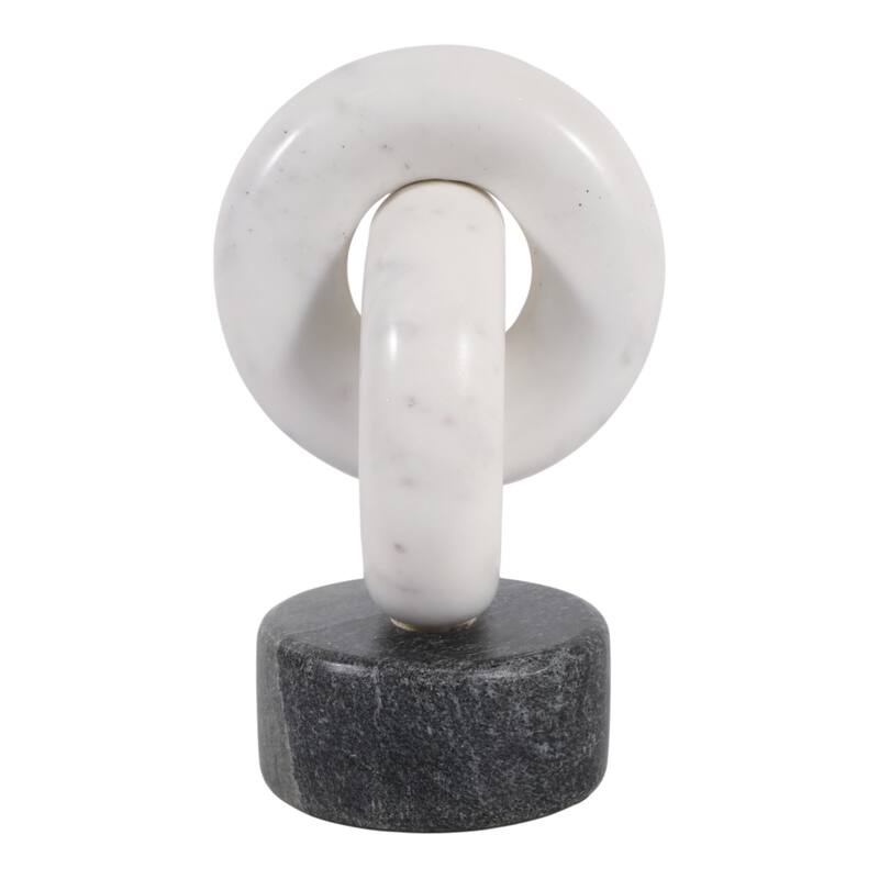 Modern Marble Link Figurine - Decorative Statue - 9", White & Gray - 8.75"