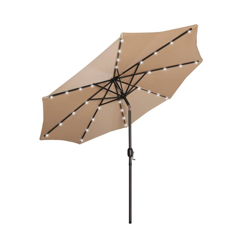 9' Solar Lighted Patio Umbrella with Bronze Base
