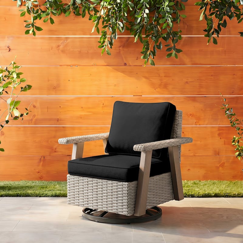 Cozywor Wicker Patio Outdoor Rocking Chair Swivel Lounge Chair - Black
