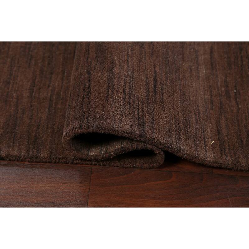 Brown Solid Gabbeh Oriental Wool Area Rug Hand-knotted Bedroom Carpet - 6'2" x 9'2"