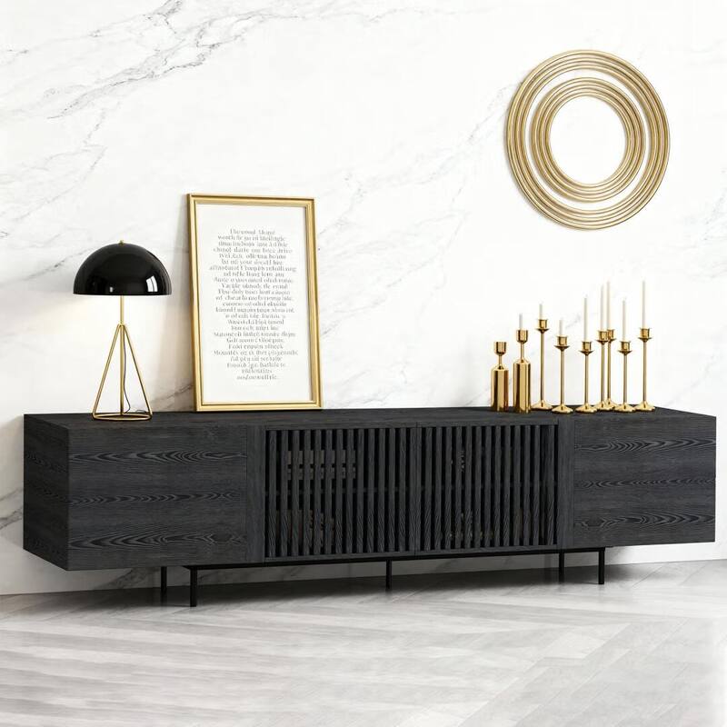 Stylish mid-century modern TV stand for up to 80" TVs. Ample storage for media devices, cable management. easy assembly.